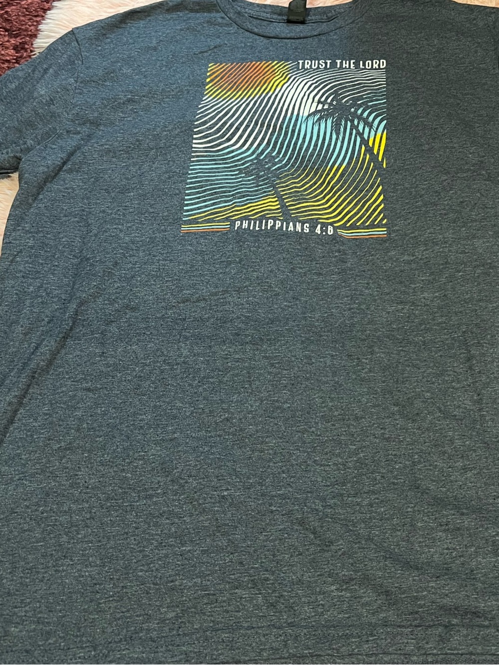 Gildan Charcoal Graphic Tee with Multicolor Palm Print